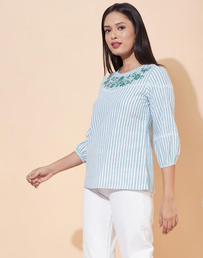 White Cotton Striped top