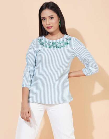 White Cotton Striped top