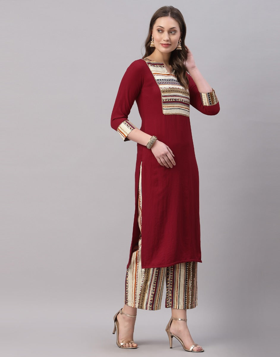 Maroon Kurti with Plazzo | Leemboodi