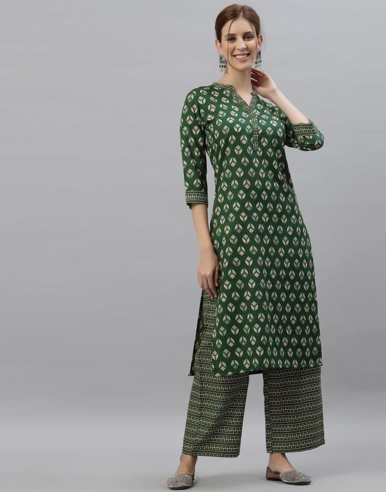 Green Kurti With Pant Set | Leemboodi