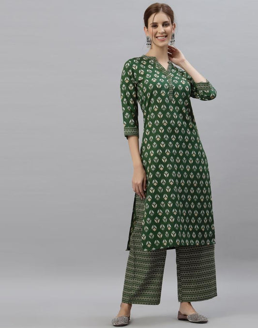 Green Kurti With Pant Set | Leemboodi