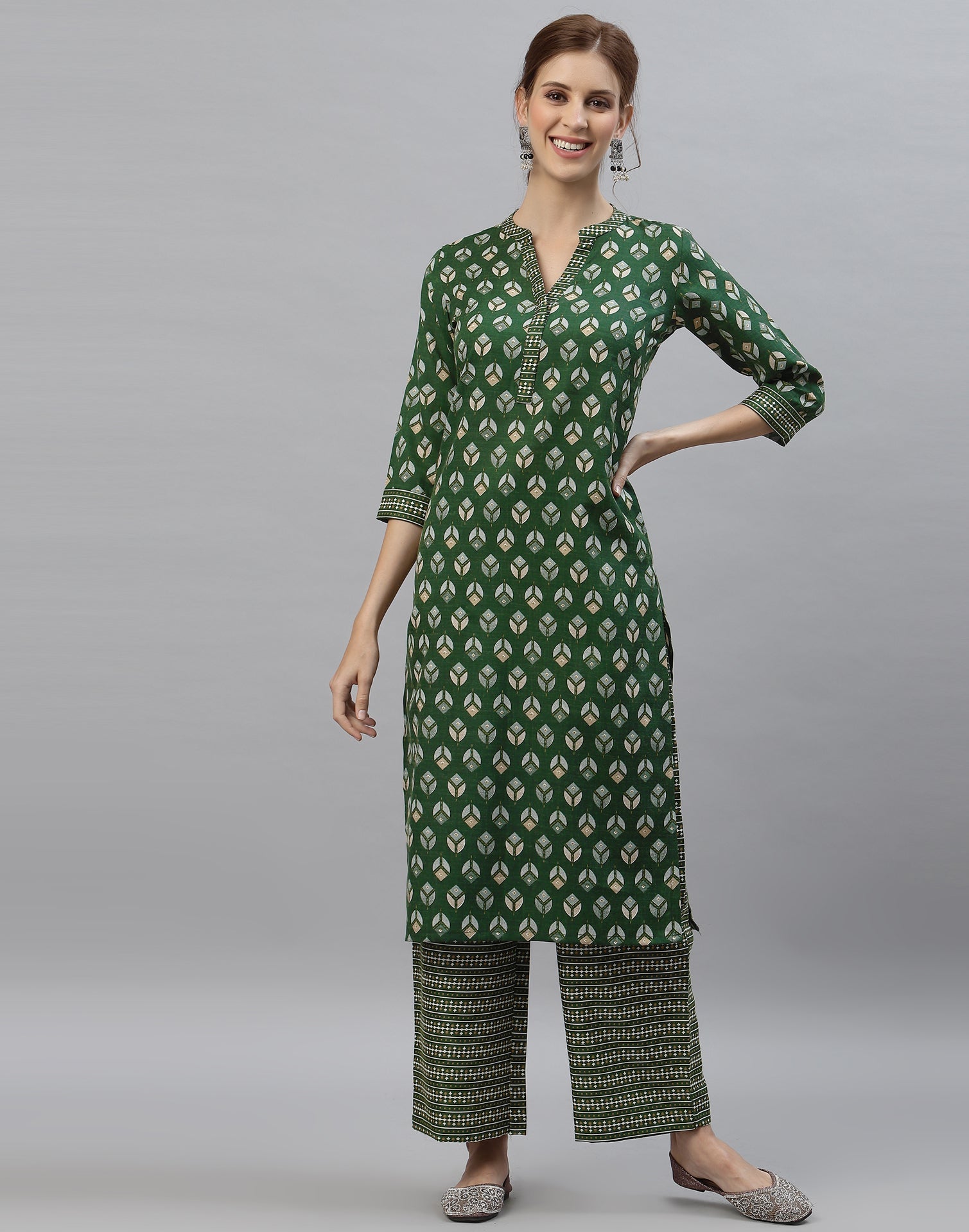 Green Kurti With Pant Set | Leemboodi