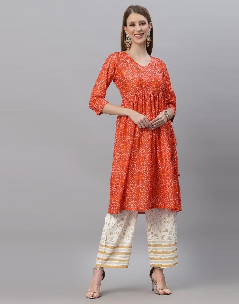 Orange Kurti With Pant Set | Leemboodi