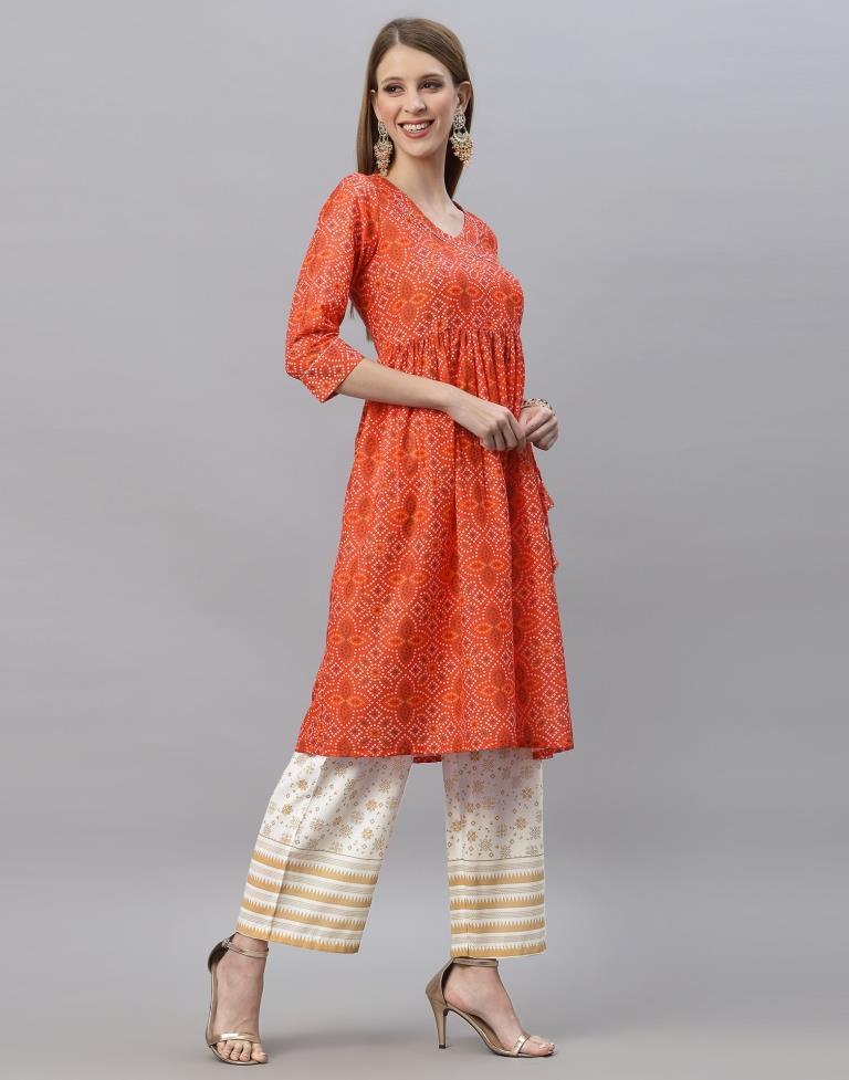 Orange Kurti With Pant Set | Leemboodi