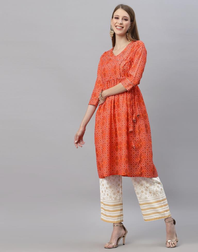 Orange Kurti With Pant Set | Leemboodi