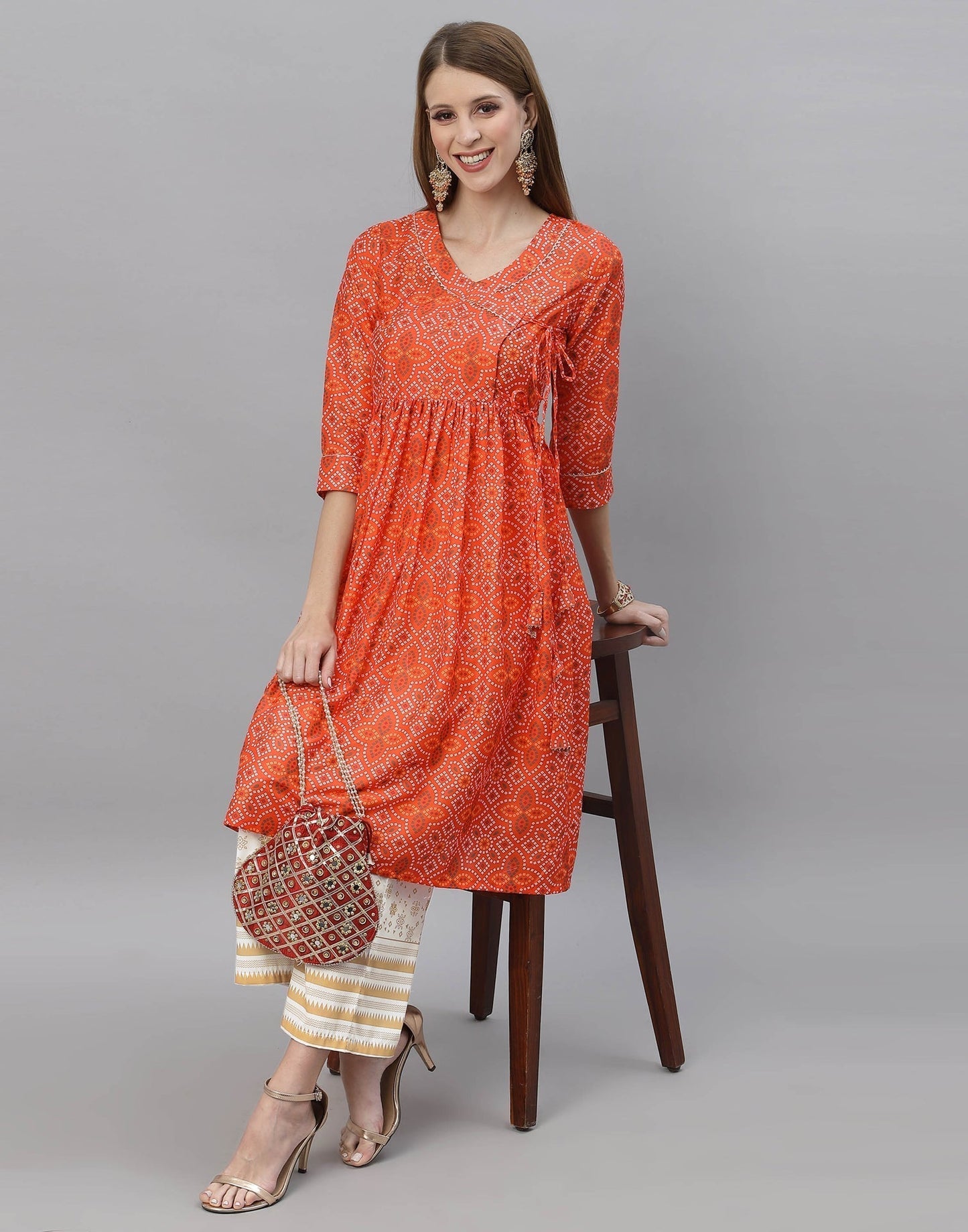 Orange Kurti With Pant Set | Leemboodi