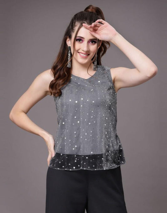 Grey Sparkling Sequinned Top | Sudathi