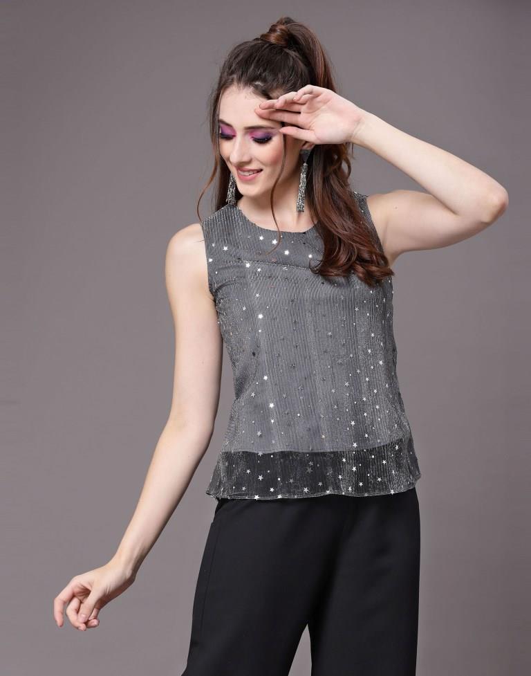 Grey Sparkling Sequinned Top | Sudathi