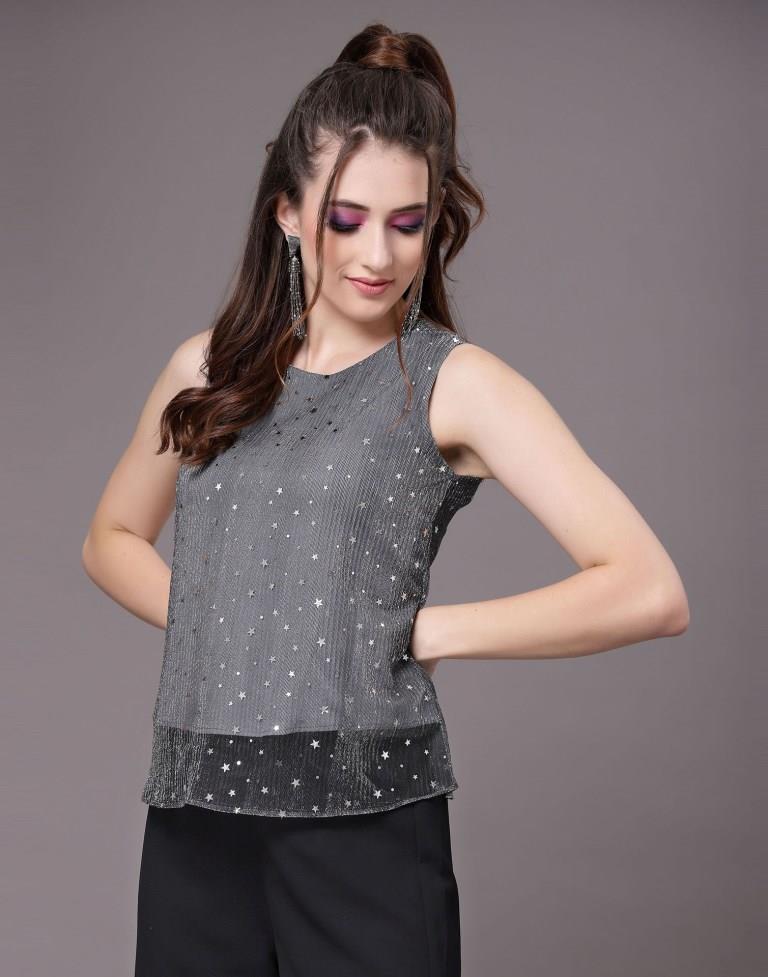 Grey Sparkling Sequinned Top | Sudathi