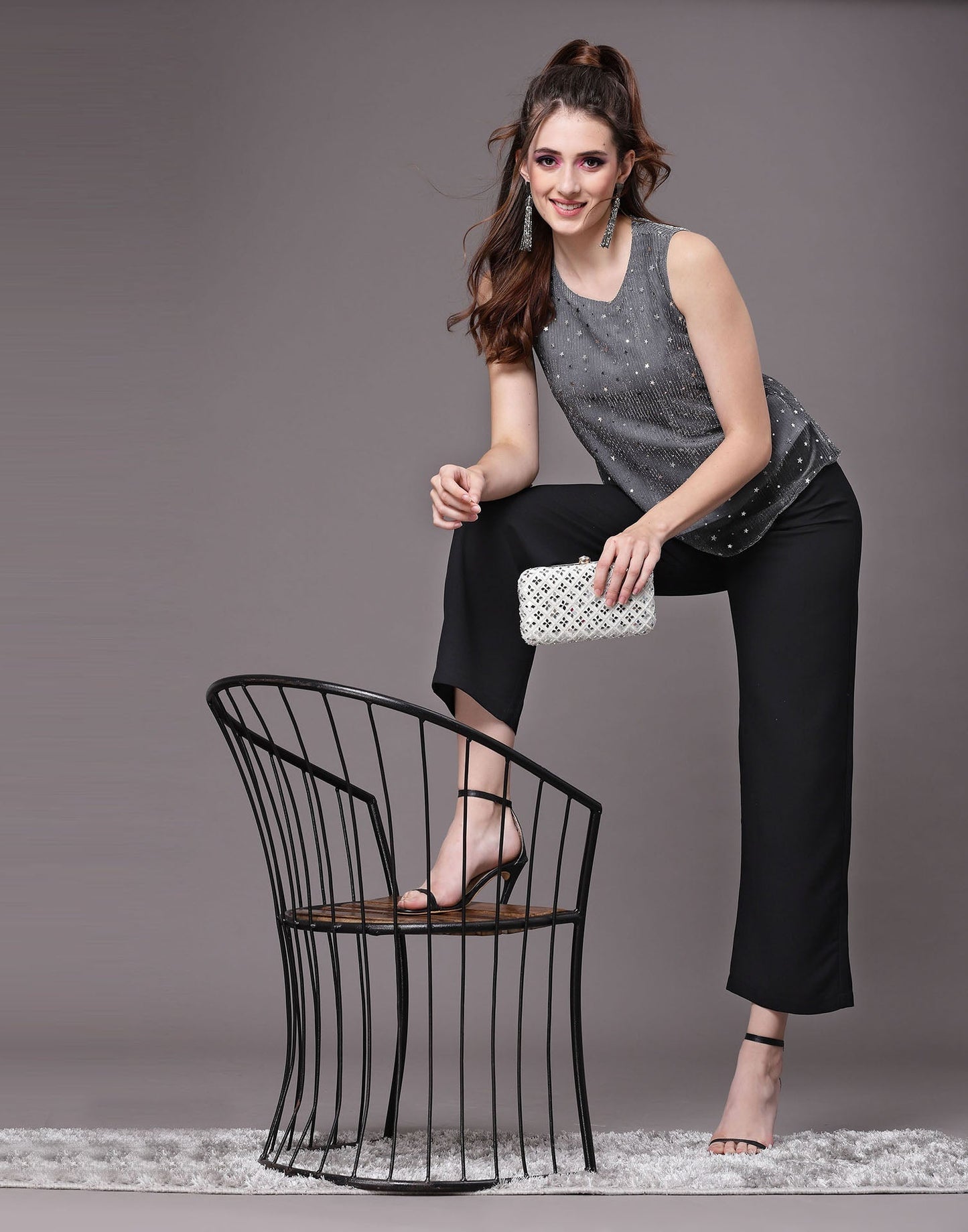 Grey Sparkling Sequinned Top | Sudathi