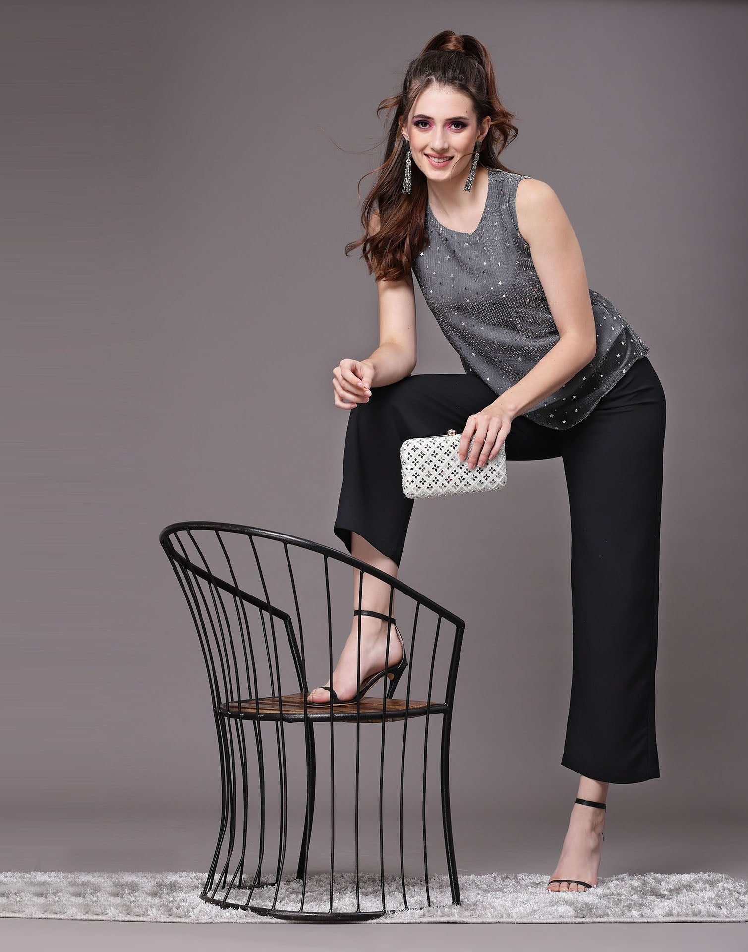 Grey Sparkling Sequinned Top | Sudathi