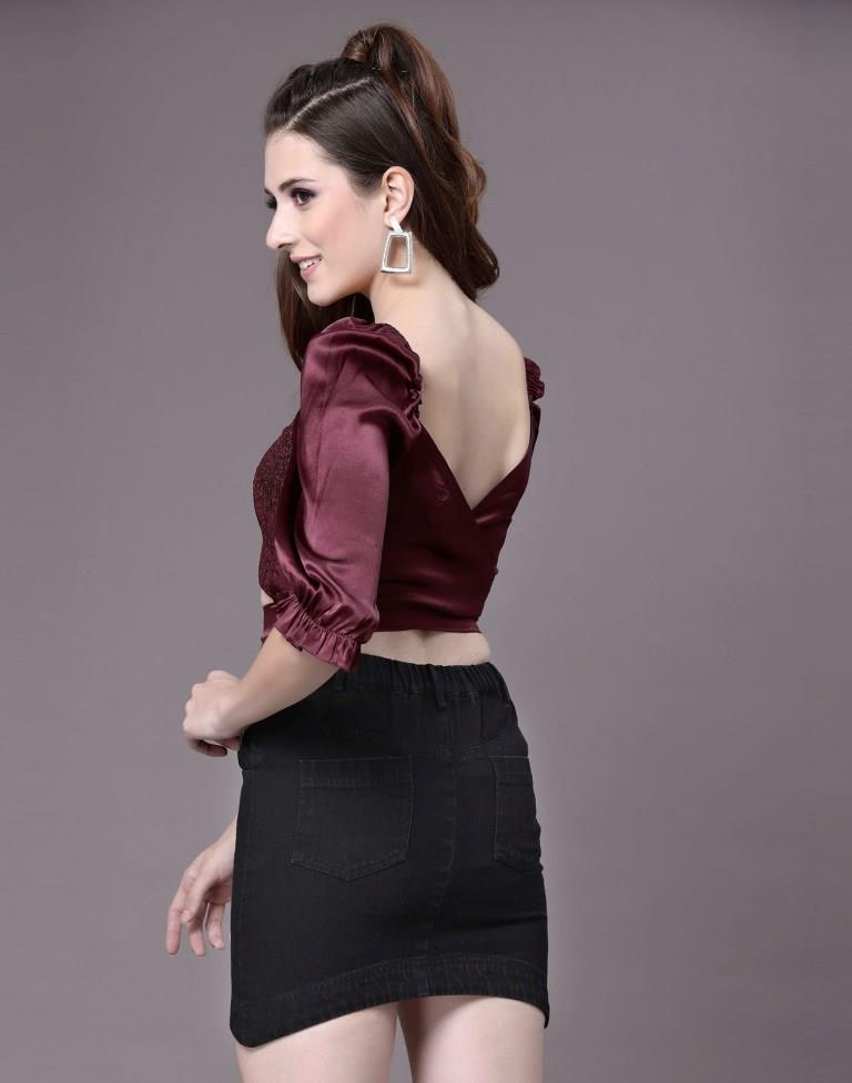 Wine Satin Smocked Top | Leemboodi