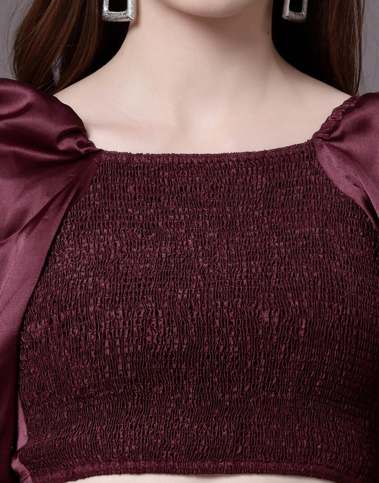 Wine Satin Smocked Top | Leemboodi