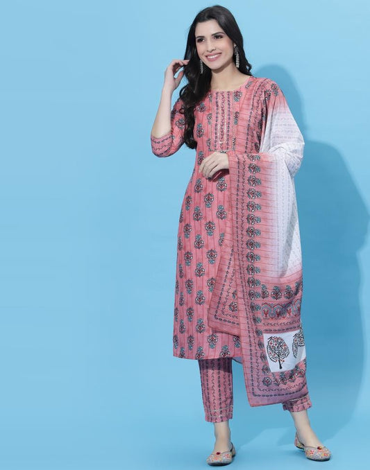 Rose Pink Kurti With Pant And Dupatta | Leemboodi