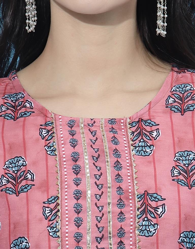 Rose Pink Kurti With Pant And Dupatta | Leemboodi