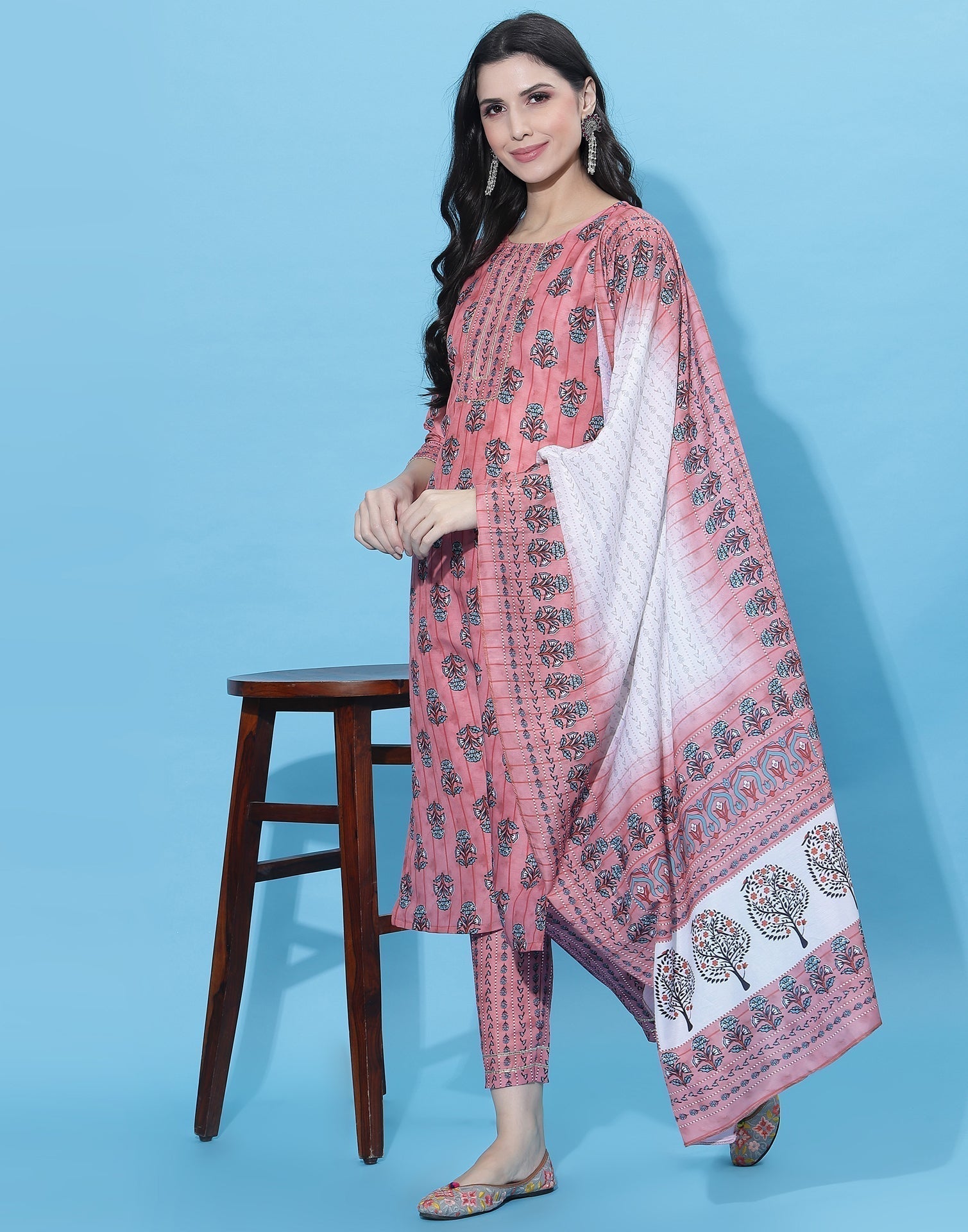 Rose Pink Kurti With Pant And Dupatta | Leemboodi