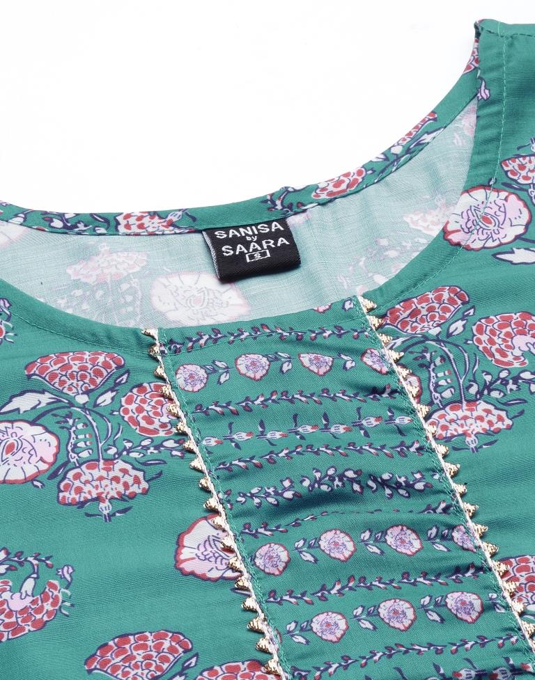 Rama Green Kurti With Pant And Dupatta | Leemboodi