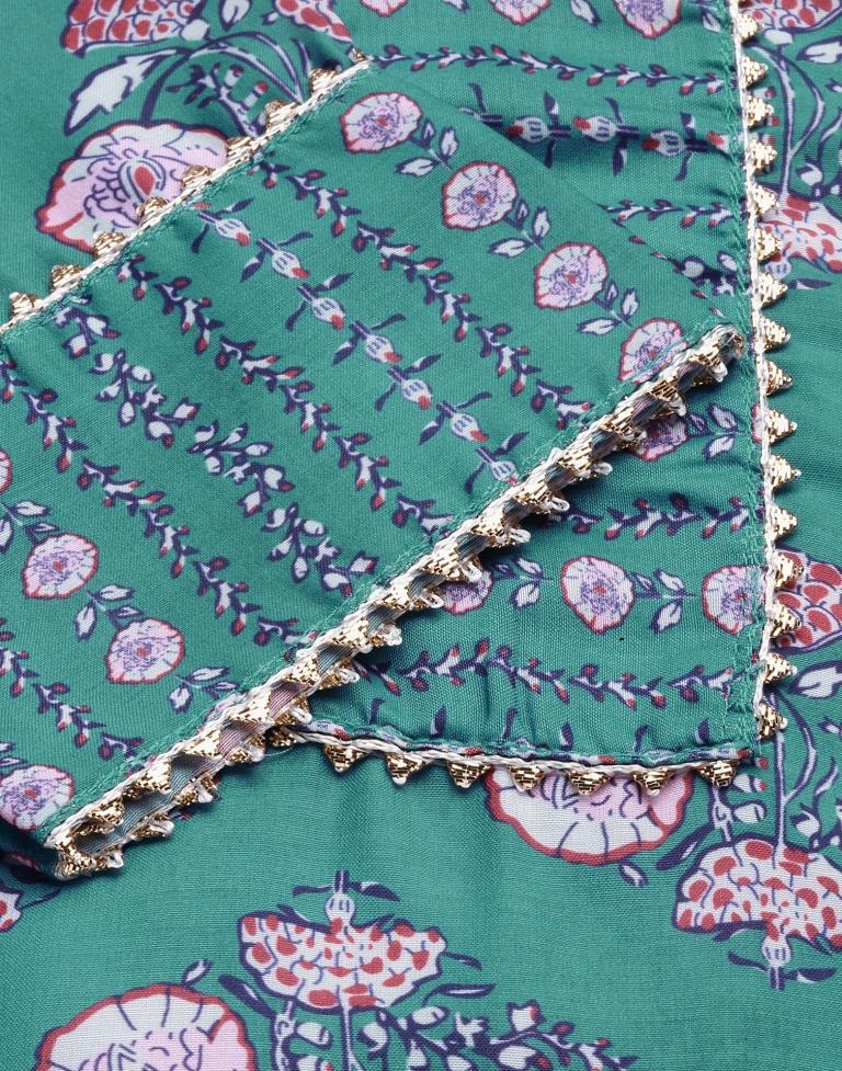 Rama Green Kurti With Pant And Dupatta | Leemboodi