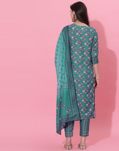 Rama Green Kurti With Pant And Dupatta | Leemboodi