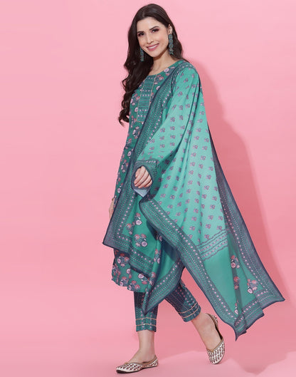 Rama Green Kurti With Pant And Dupatta | Leemboodi