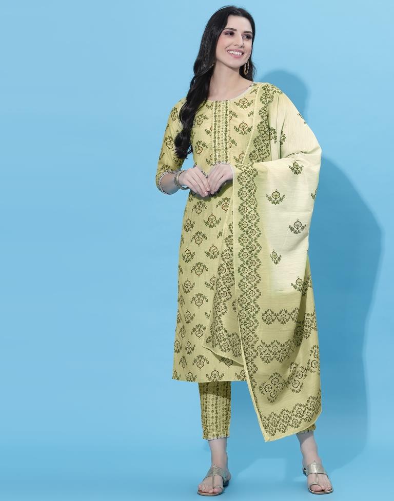 Olive Green Kurti With Pant And Dupatta | Leemboodi