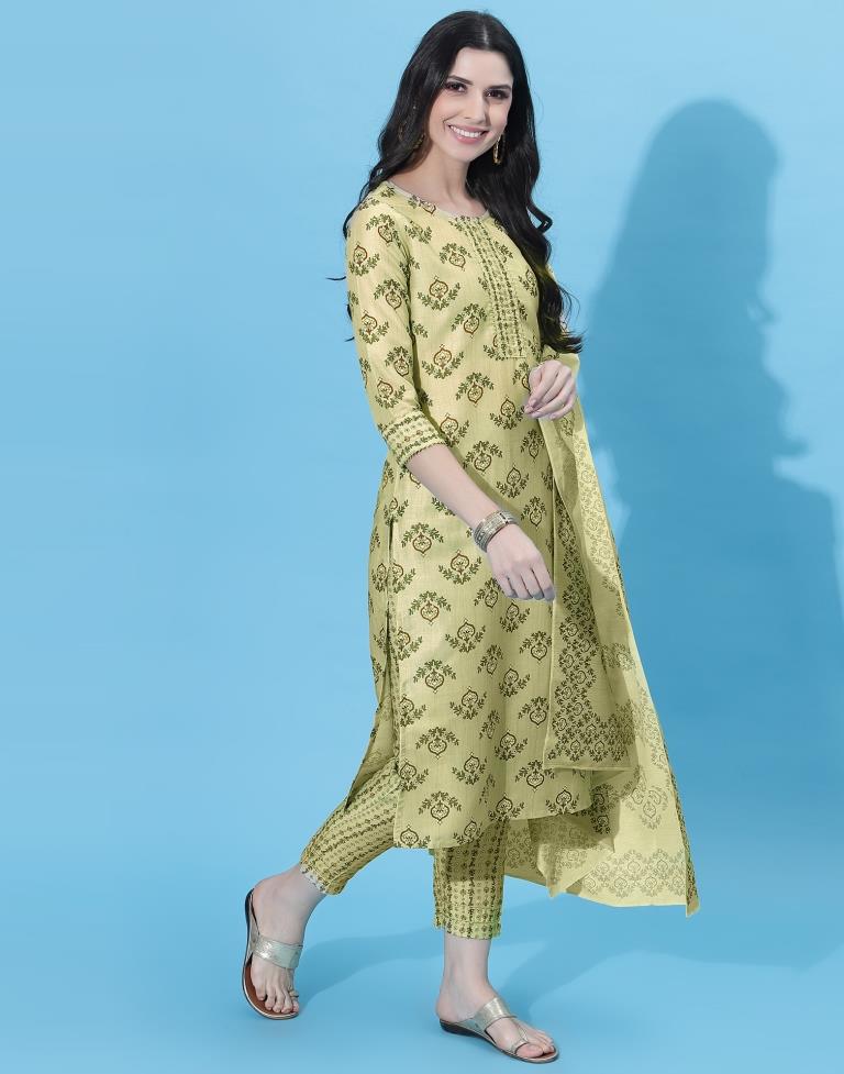 Olive Green Kurti With Pant And Dupatta | Leemboodi