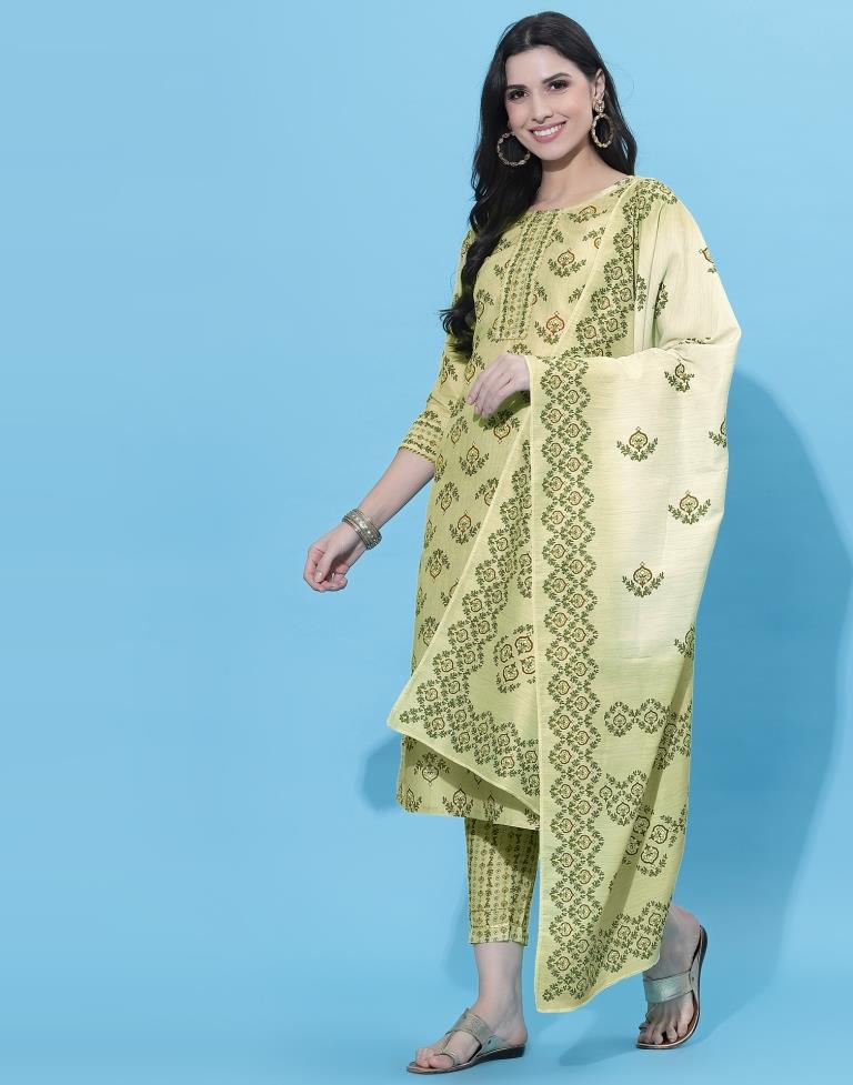 Olive Green Kurti With Pant And Dupatta | Leemboodi