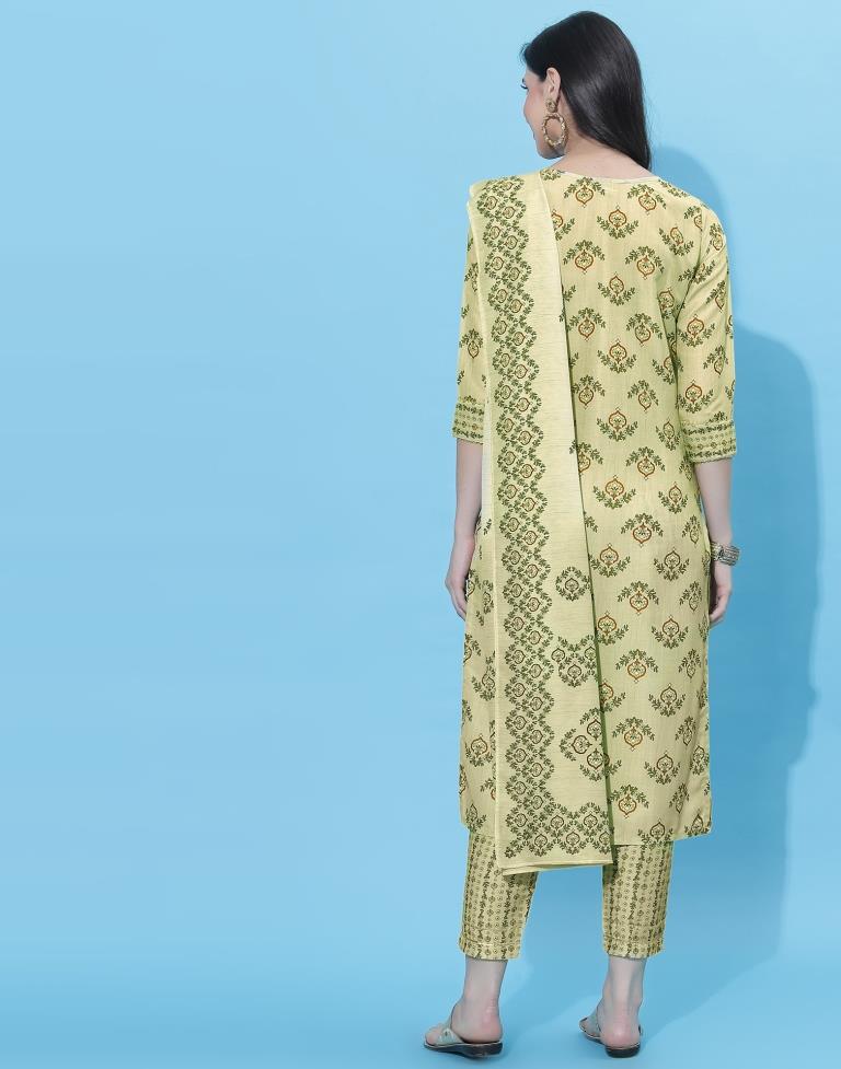 Olive Green Kurti With Pant And Dupatta | Leemboodi