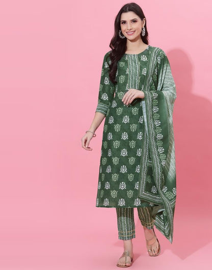 Dark Green Kurti With Pant And Dupatta | Leemboodi