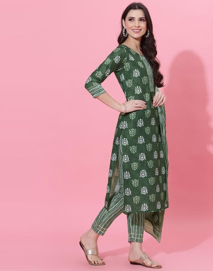 Dark Green Kurti With Pant And Dupatta | Leemboodi