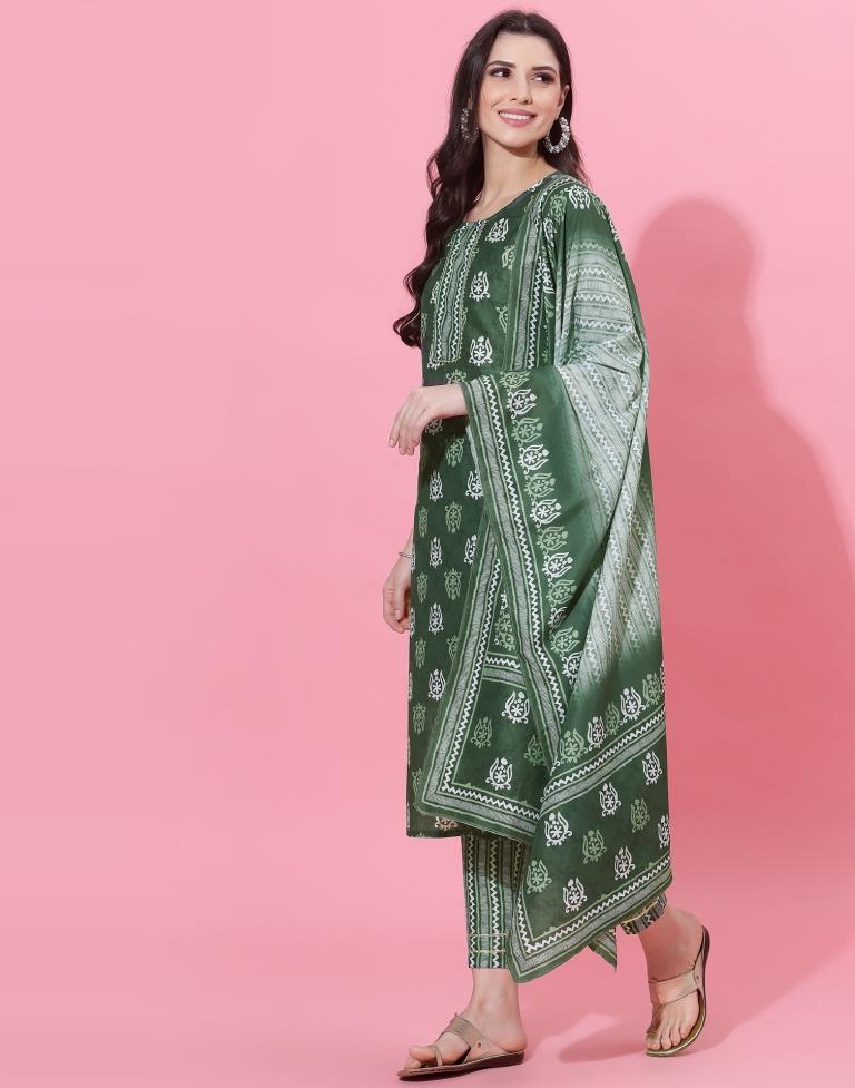 Dark Green Kurti With Pant And Dupatta | Leemboodi