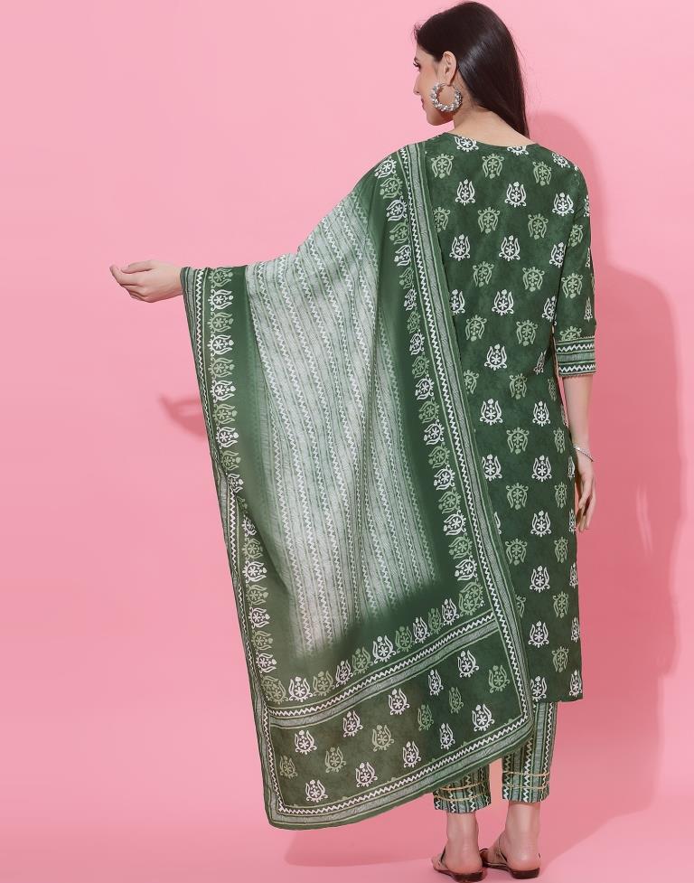 Dark Green Kurti With Pant And Dupatta | Leemboodi