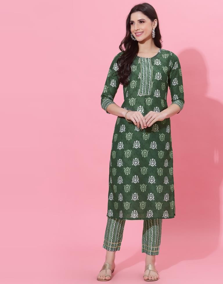 Dark Green Kurti With Pant And Dupatta | Leemboodi