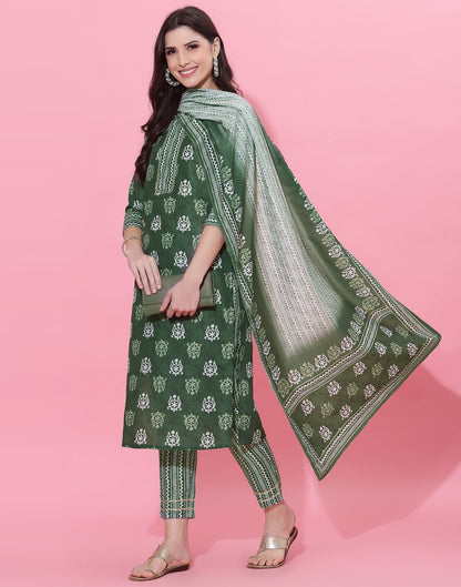 Dark Green Kurti With Pant And Dupatta | Leemboodi