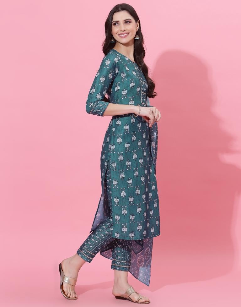 Blue Kurti With Pant And Dupatta | Leemboodi