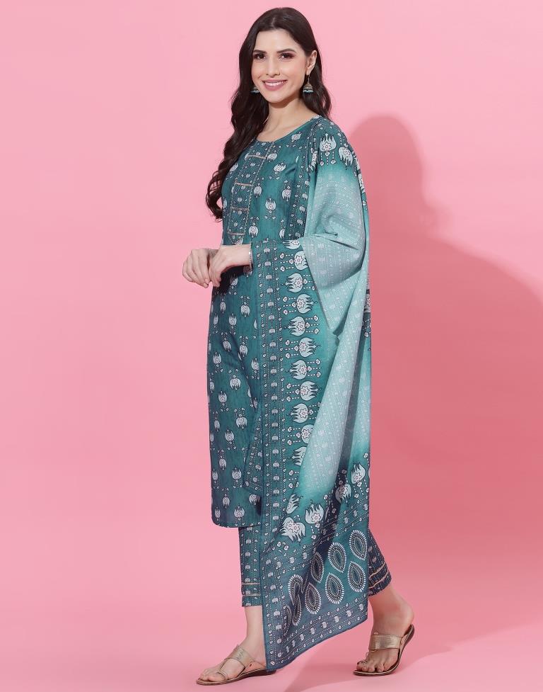 Blue Kurti With Pant And Dupatta | Leemboodi