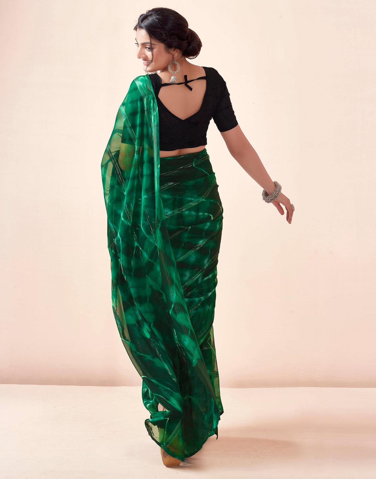 Ready to Wear Green Georgette Printed Saree