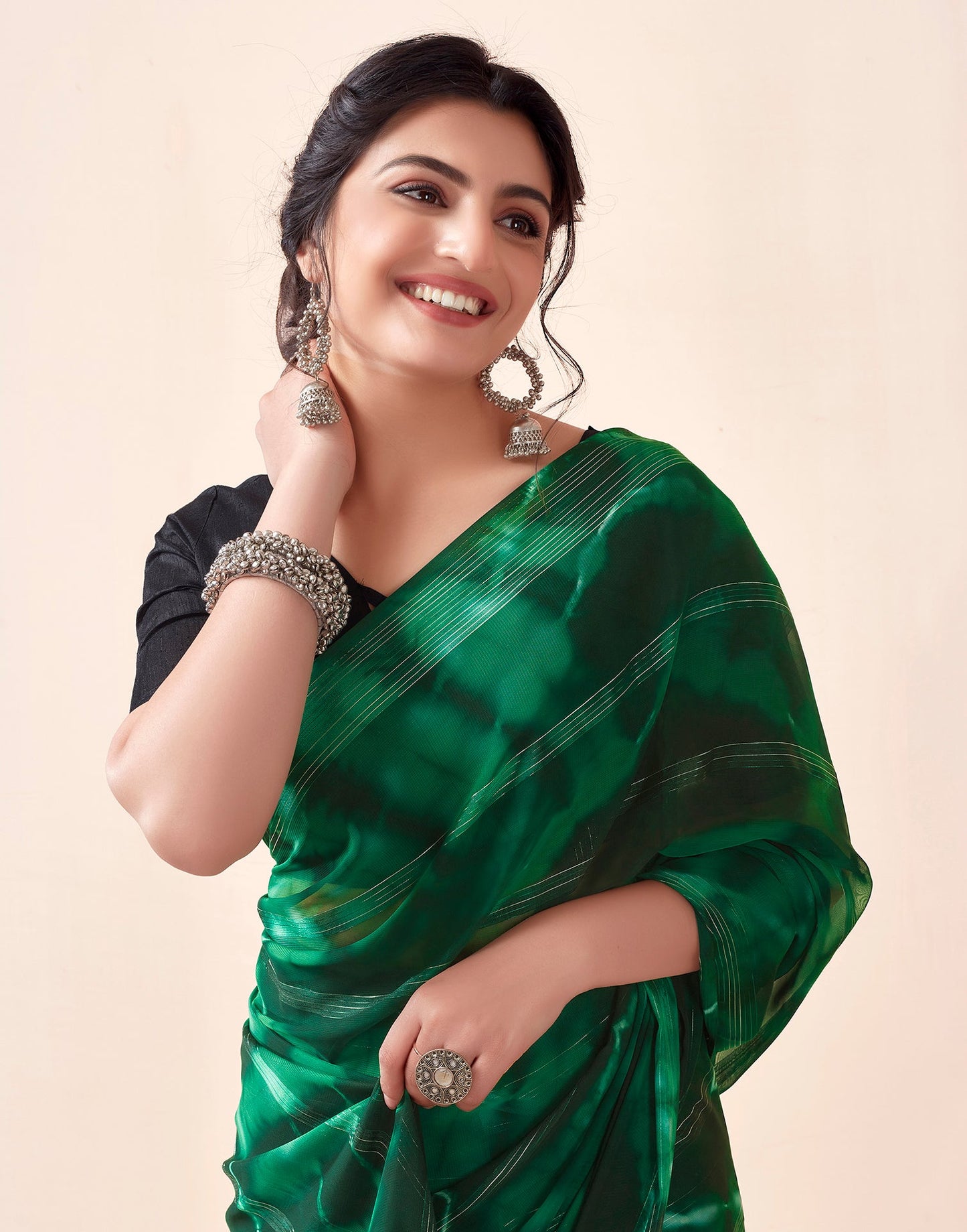 Ready to Wear Green Georgette Printed Saree