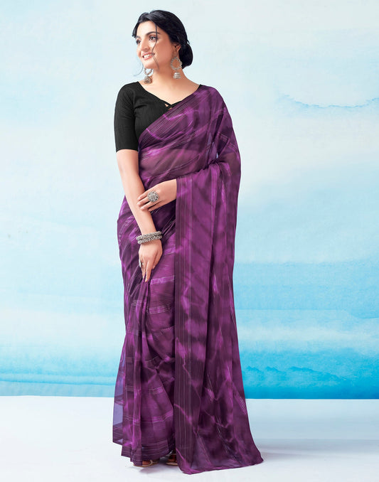 Ready to Wear Deep Purple Georgette Printed Saree