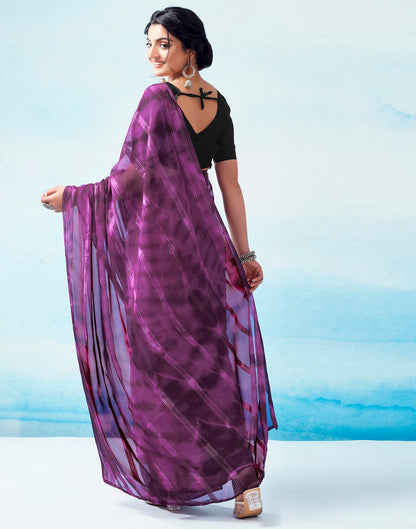 Ready to Wear Deep Purple Georgette Printed Saree