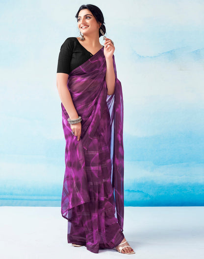 Ready to Wear Deep Purple Georgette Printed Saree