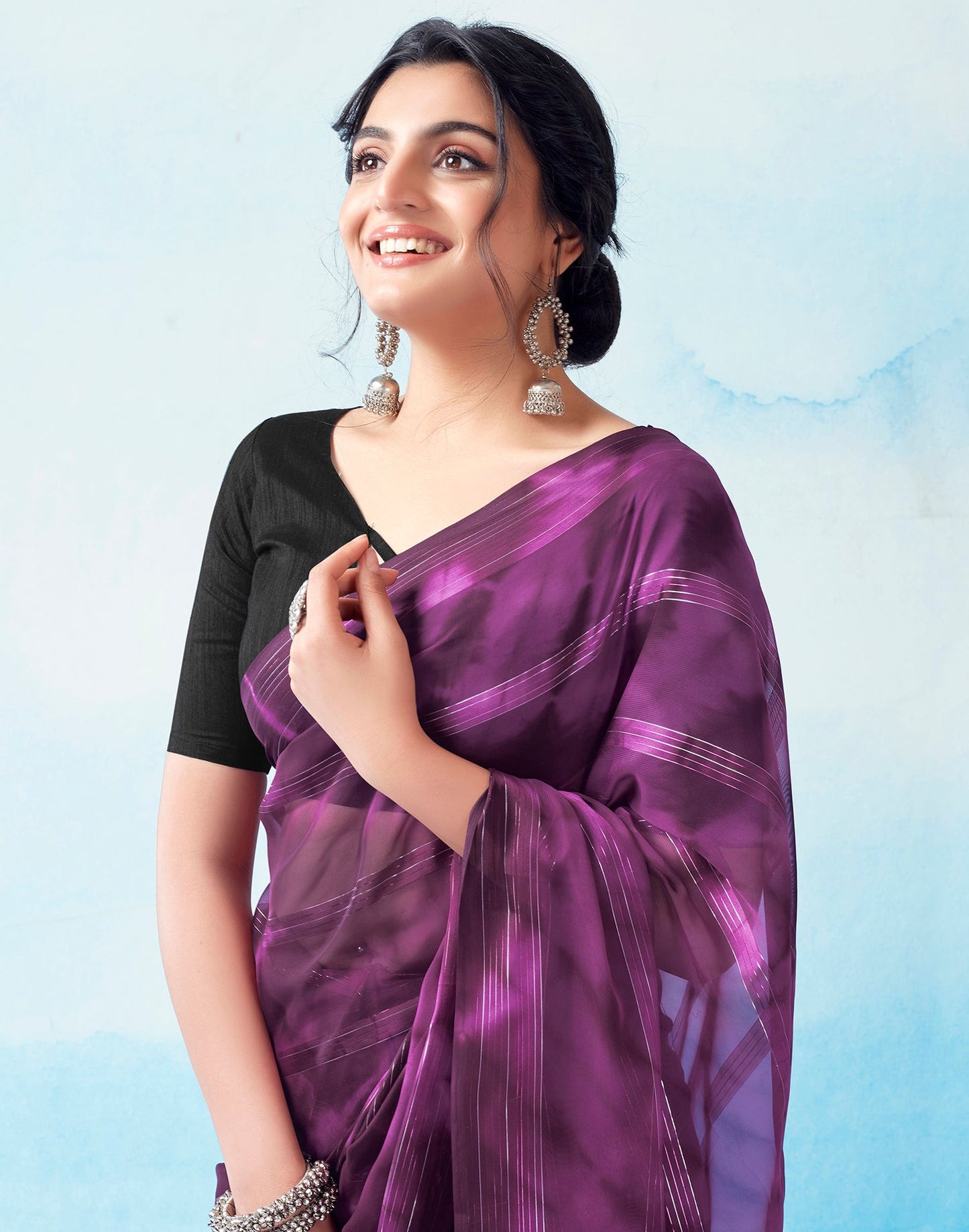 Ready to Wear Deep Purple Georgette Printed Saree
