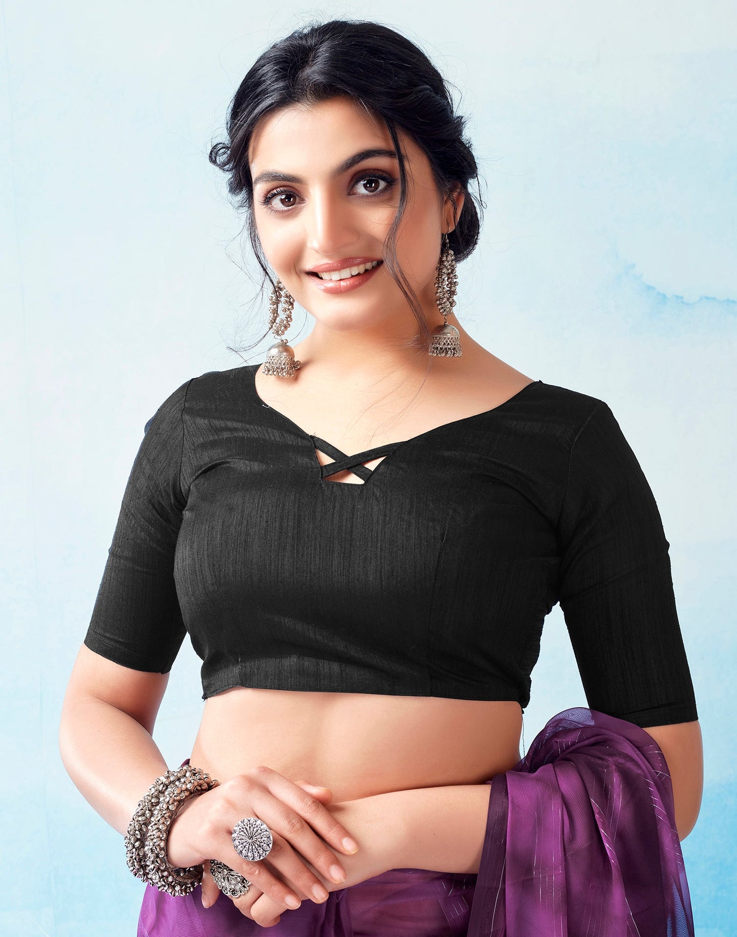 Ready to Wear Deep Purple Georgette Printed Saree