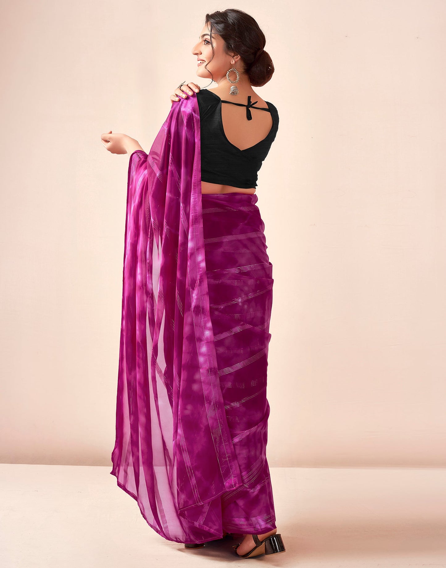 Ready to Wear Rani Pink Georgette Printed Saree