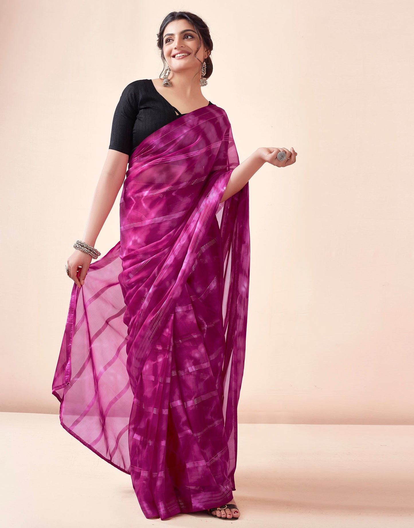 Ready to Wear Rani Pink Georgette Printed Saree