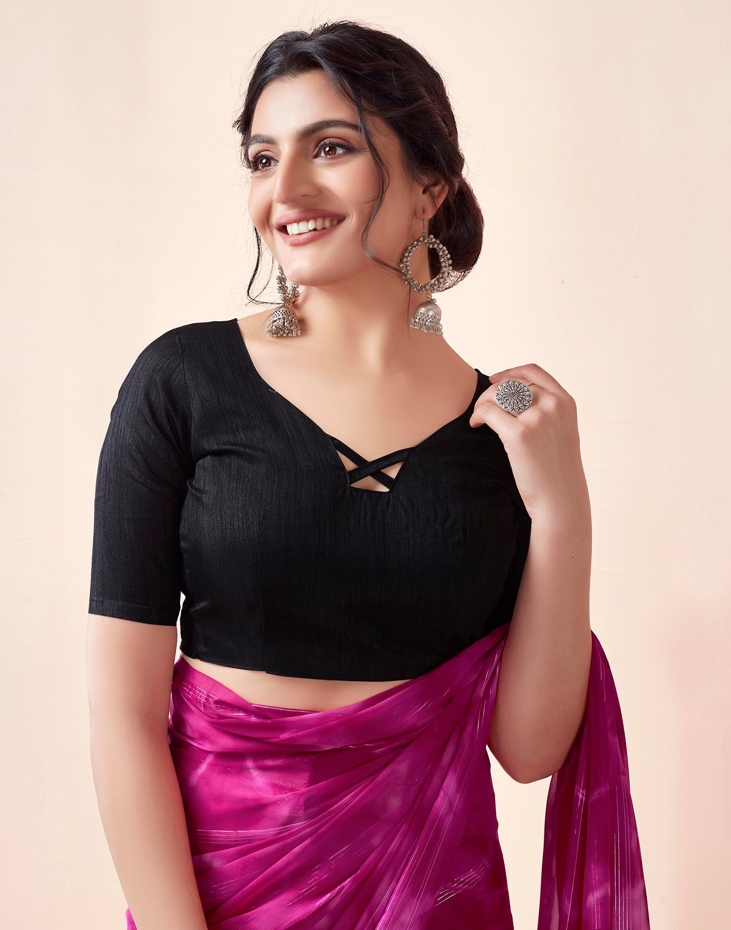 Ready to Wear Rani Pink Georgette Printed Saree