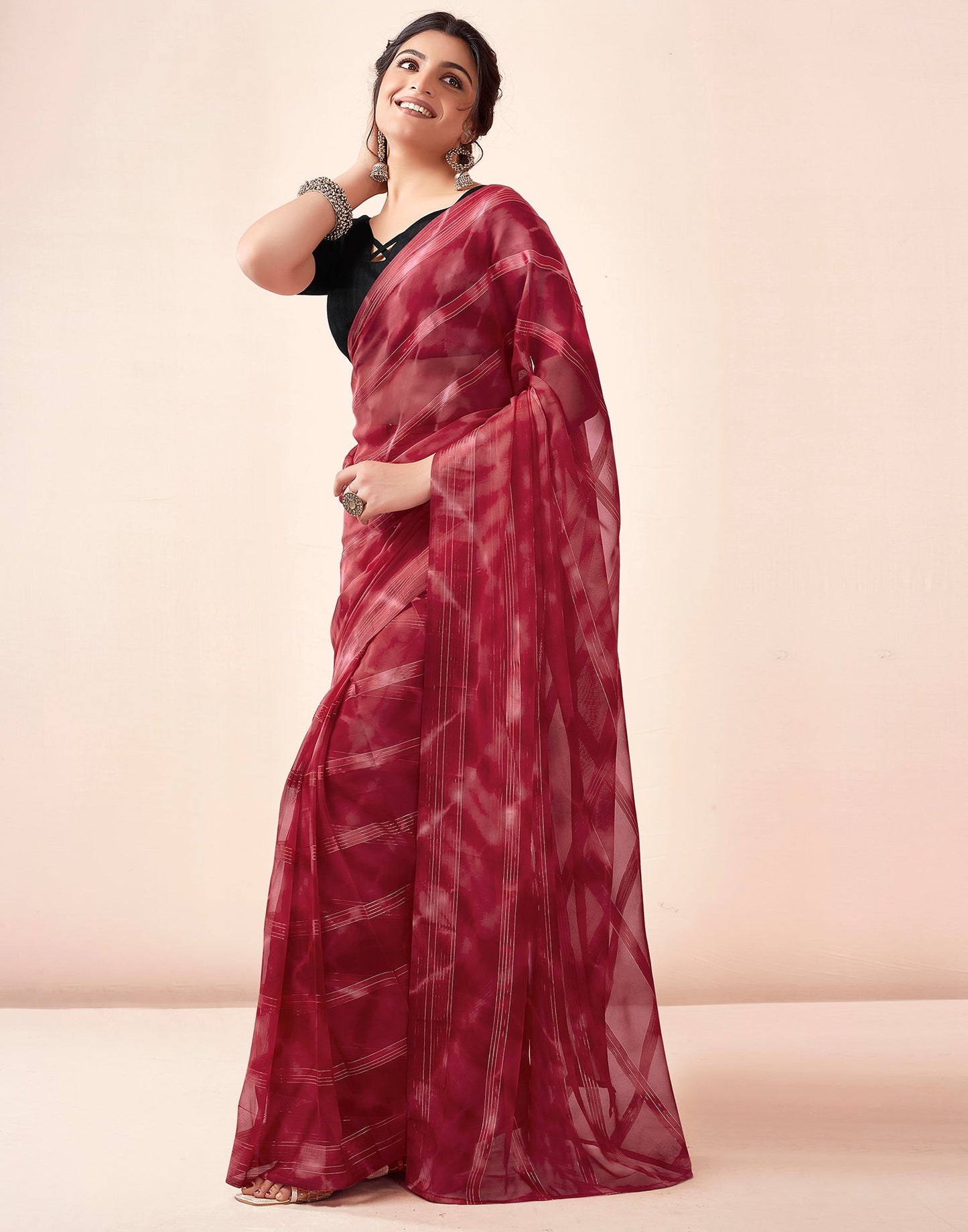 Ready to Wear Red Georgette Printed Saree