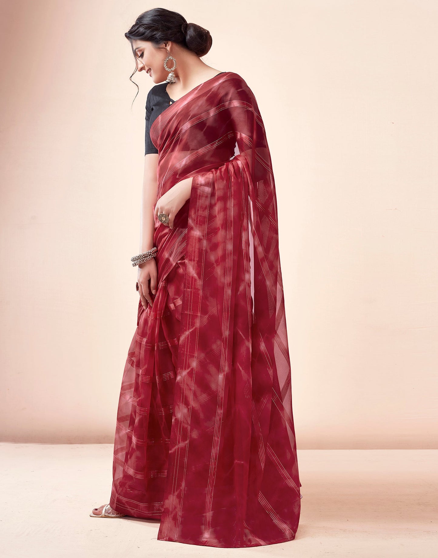 Ready to Wear Red Georgette Printed Saree