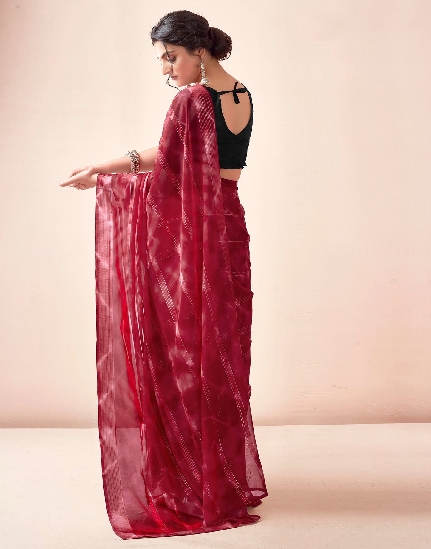 Ready to Wear Red Georgette Printed Saree