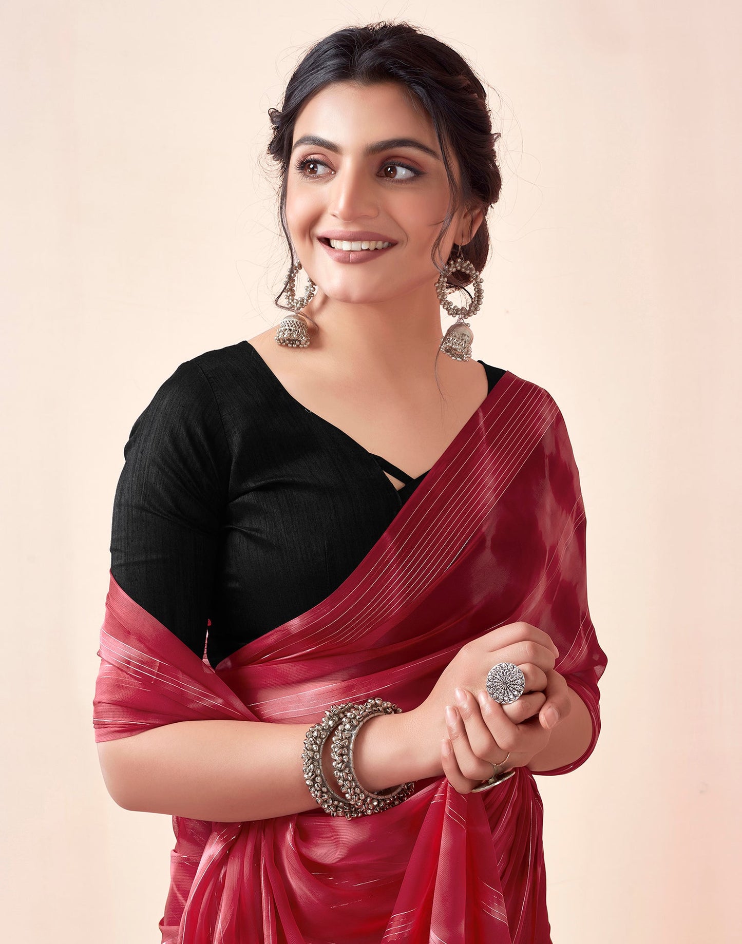 Ready to Wear Red Georgette Printed Saree